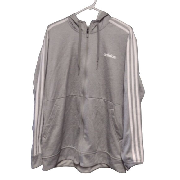 adidas Other - ADIDAS Mens Large Climawarm Logo Jacket Full Zip Grey Hooded Pocket Sweatshirt